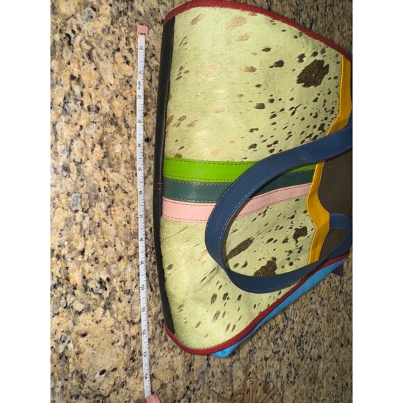 Hayes Sustainable One of a Kind Leather Tote Bag Purse Colorful Patchwork Artsy - Picture 7 of 12